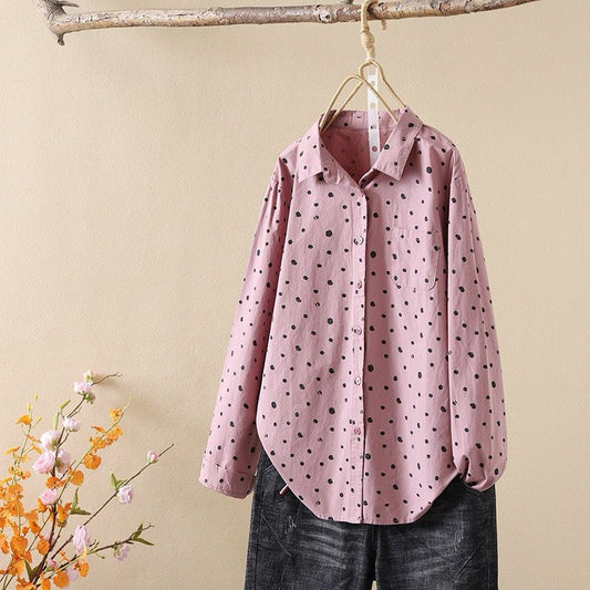 Women’s Pure Cotton Dotted Full Sleeve Casual Top