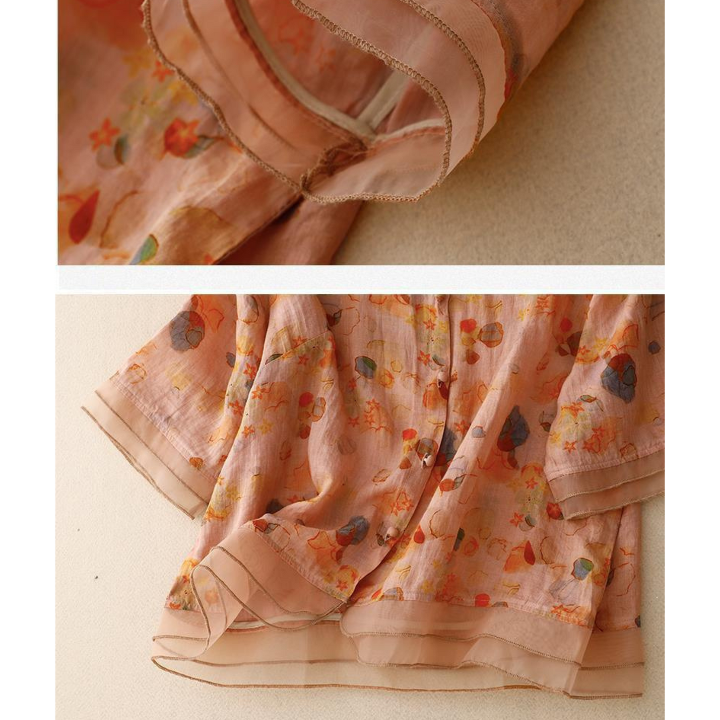 Pure Cotton Printed Shirt With Organza