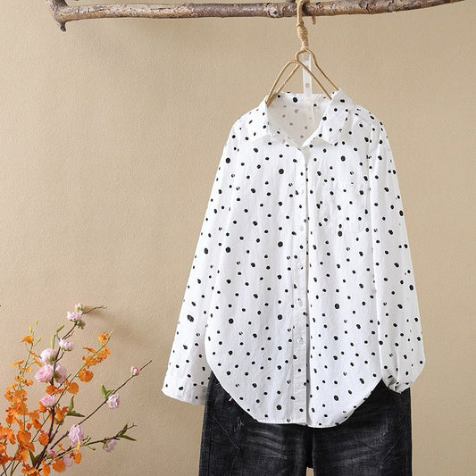 Women’s Pure Cotton Dotted Full Sleeve Casual Top